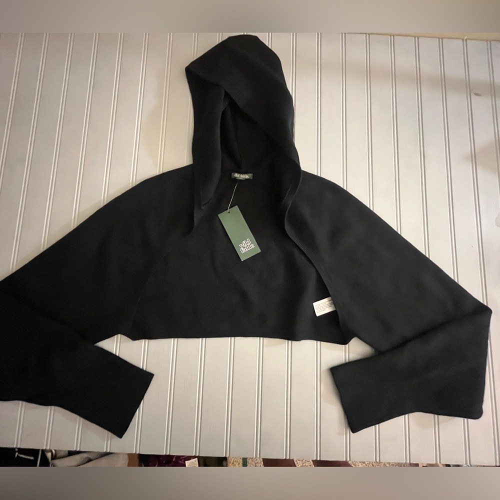 Wild Fable Hooded Cropped Sweater Shrug Womens Medium Black Open Front NWT - Picture 7 of 9